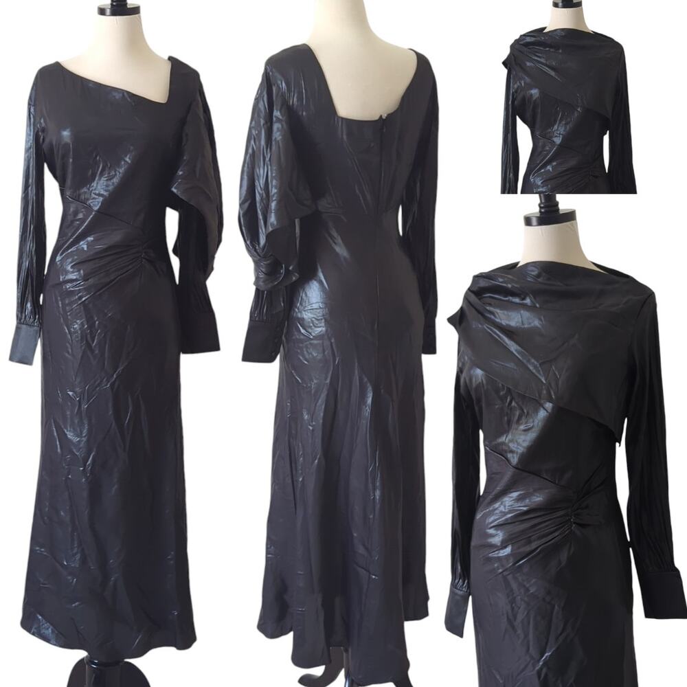 BCBGMAXAZRIA Wylie Dress Womens 38 6 Runway Designer Luxury Black‎ Shimmer $368 - Picture 3 of 16